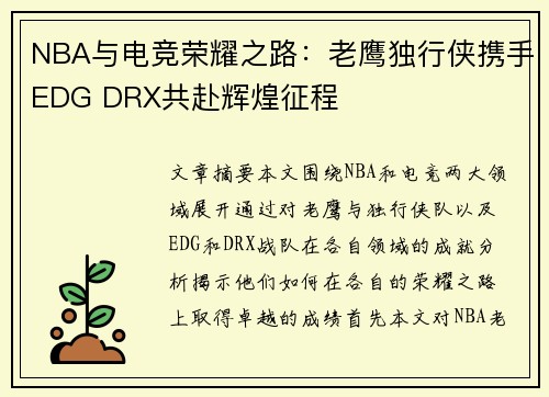 NBA与电竞荣耀之路：老鹰独行侠携手EDG DRX共赴辉煌征程